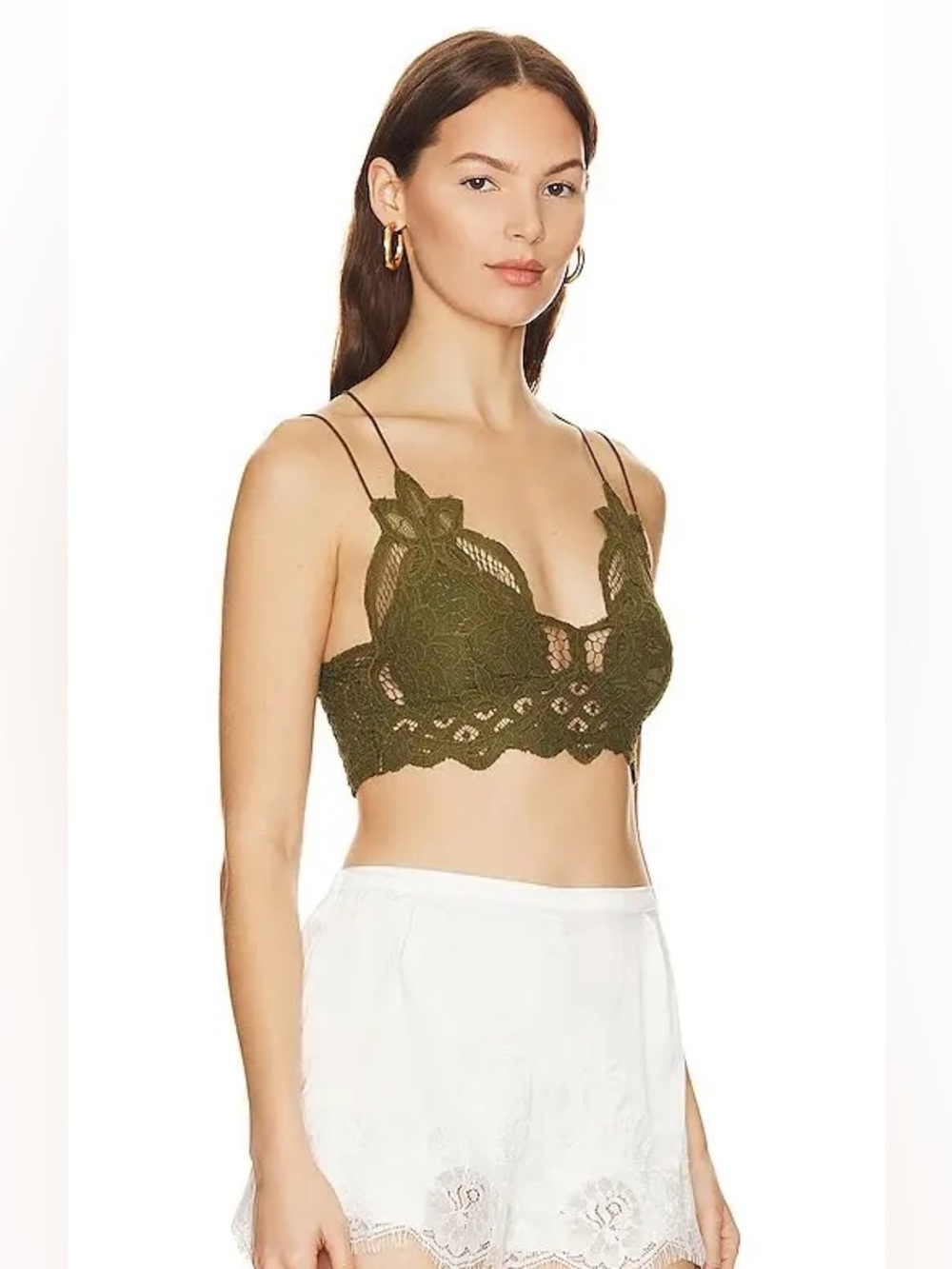 Free People Lace Bralette L Olive Green Crochet Strappy NWT - Picture 4 of 12